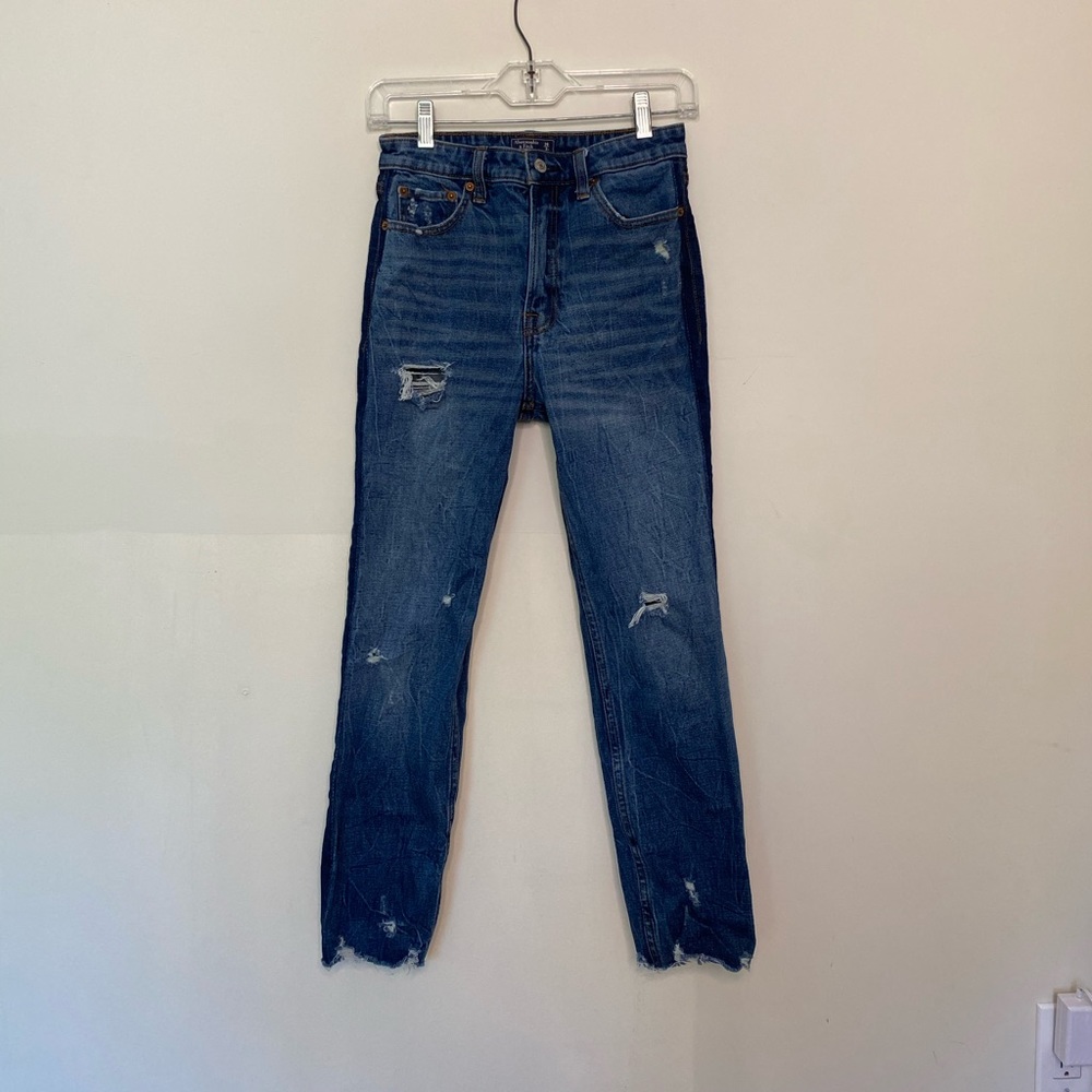 High rise ankle straight jeans-dark denim stripe